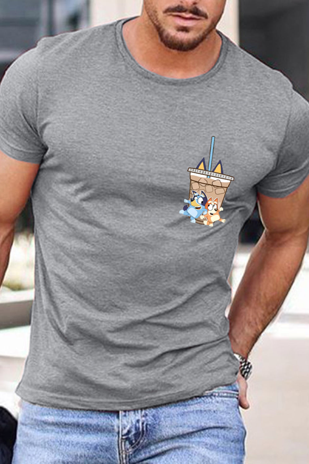 Man's Grey Printed Short Sleeves Graphic T-Shirt