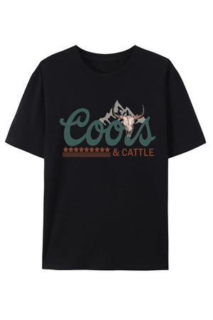 Black Mountain Cattle Printed Short Sleeves Casual T-Shirt