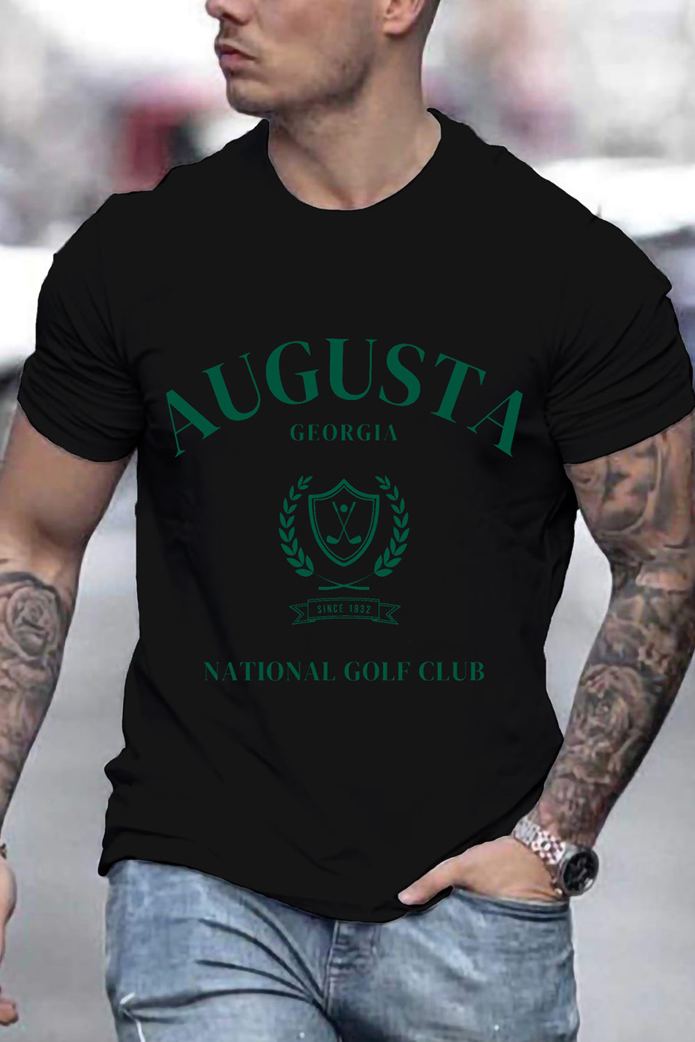 Black Golf Printed Short Sleeves Casual T-Shirt