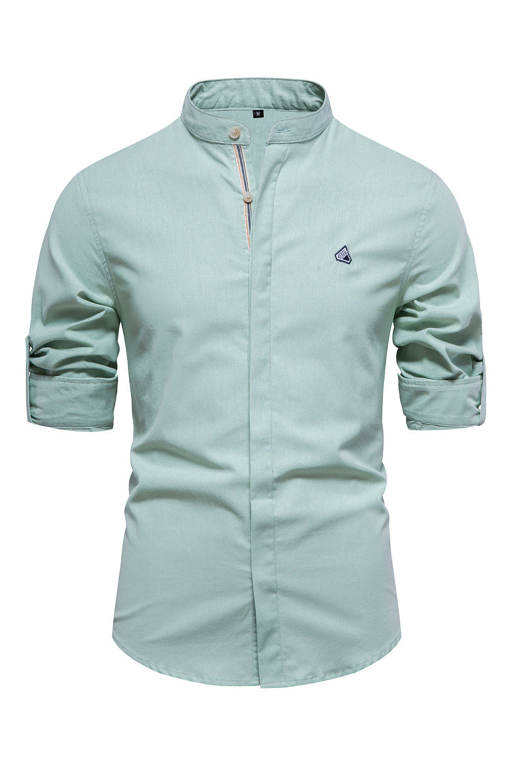 Mint Green Stand Collar Casual Polo Shirt