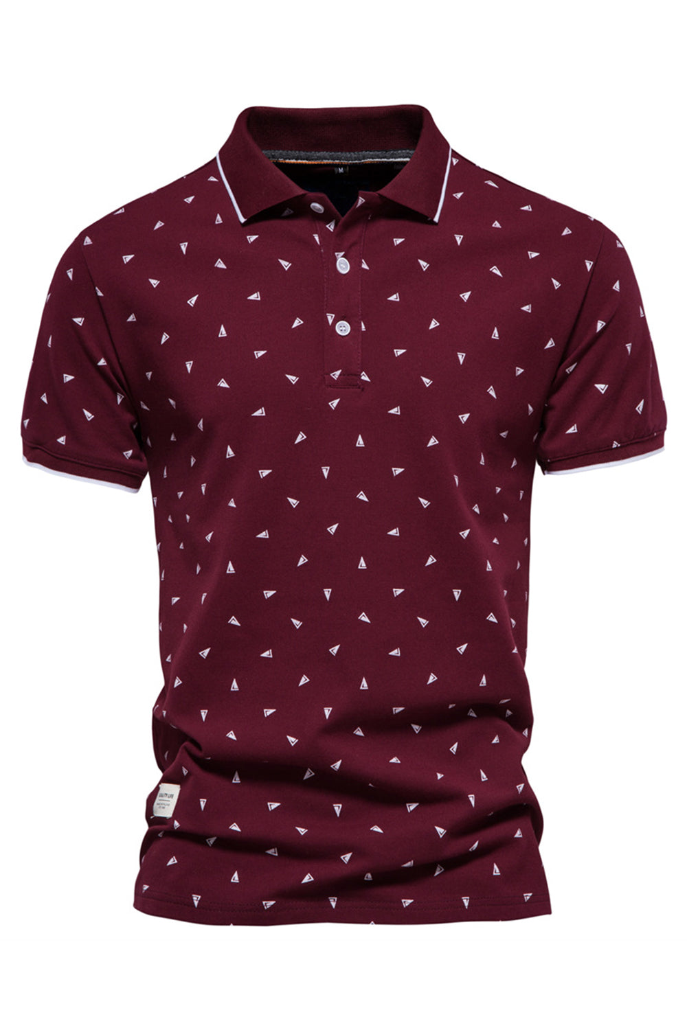 Burgundy Triangle Printed Short Sleeves Casual Polo Shirt