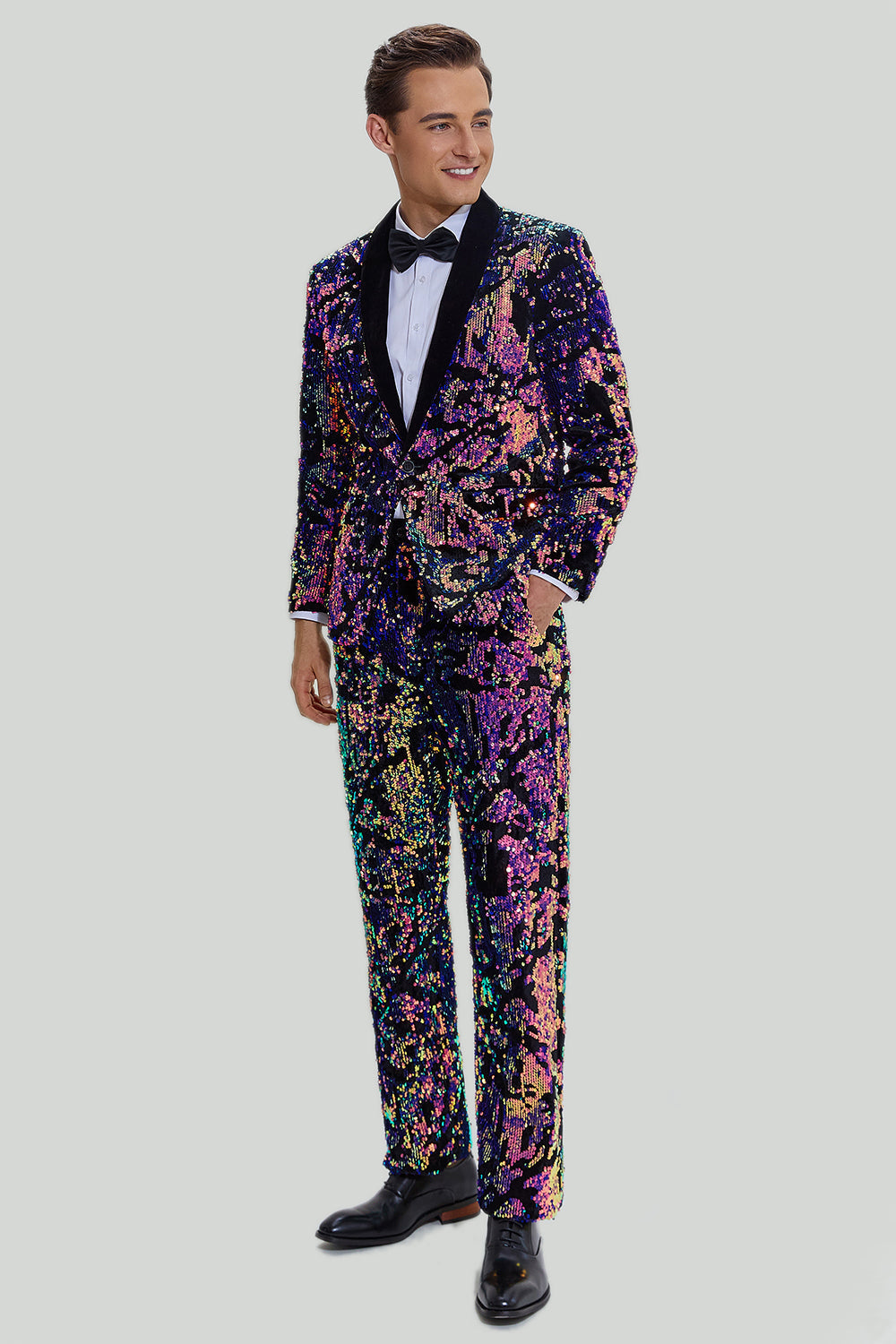 Purple Sequined 2-Piece Shawl Lapel One Button Men's Suit