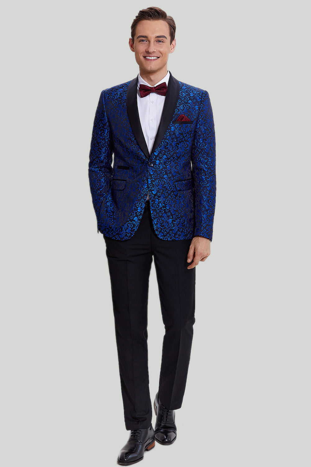 Royal Blue Jacquard Shawl Lapel 2 Piece Men's Suit Tuxedo