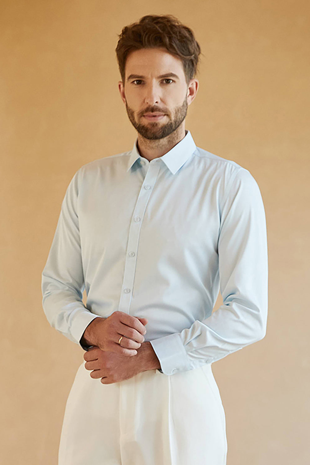 Light Blue Spread Collar Slim Fit Men's Dress Shirt