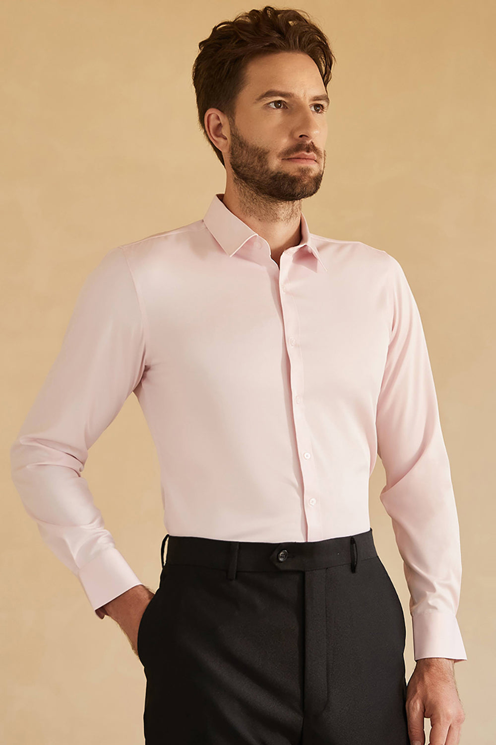 Pink Spread Collar Slim Fit Men's Suit Shirt