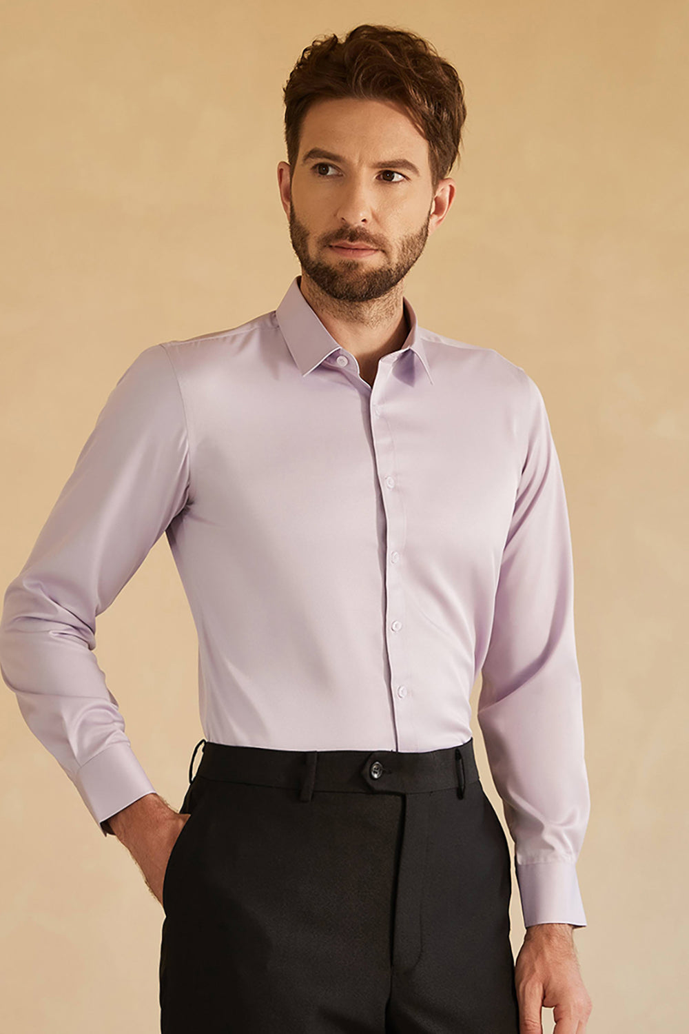 Purple Spread Collar Slim Fit Men's Suit Shirt