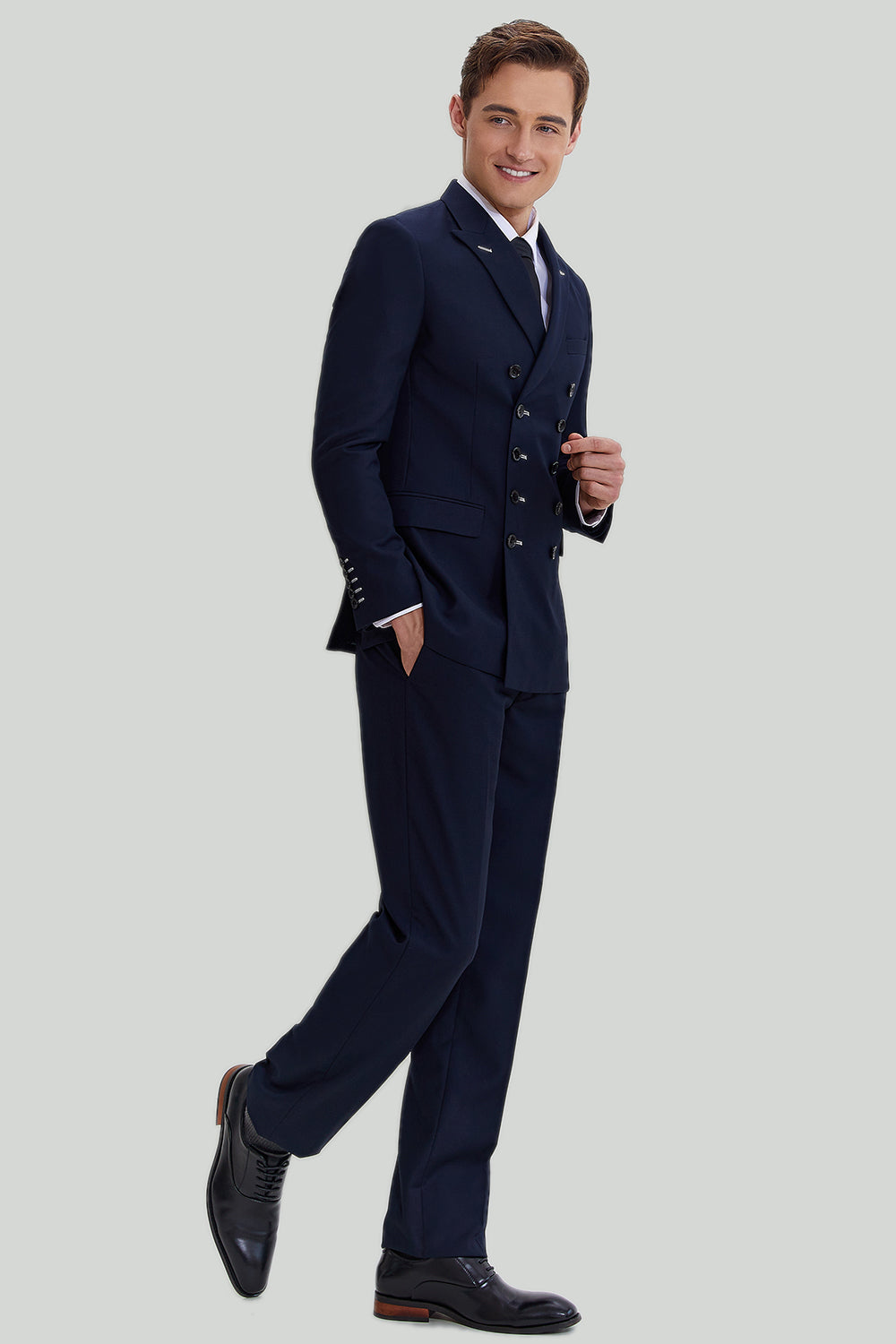 Navy 2 Piece Double-Breasted Peaked Lapel Men's Suit