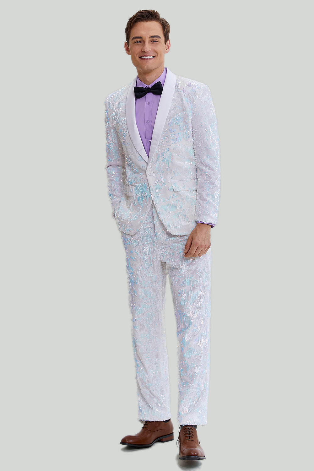 2 Piece One Button Shawl Lapel Sequined Men's Suit Tuxedo