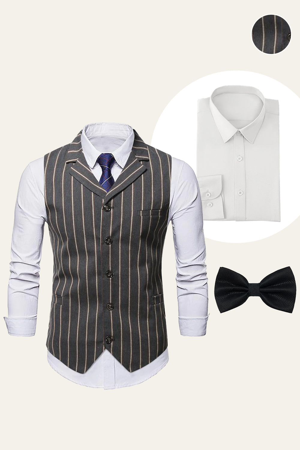 Dark Grey Notched Lapel Slim Fit Men's Vest 3-Piece Set