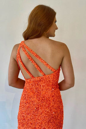 Orange One Shoulder Sequined Homecoming Dress