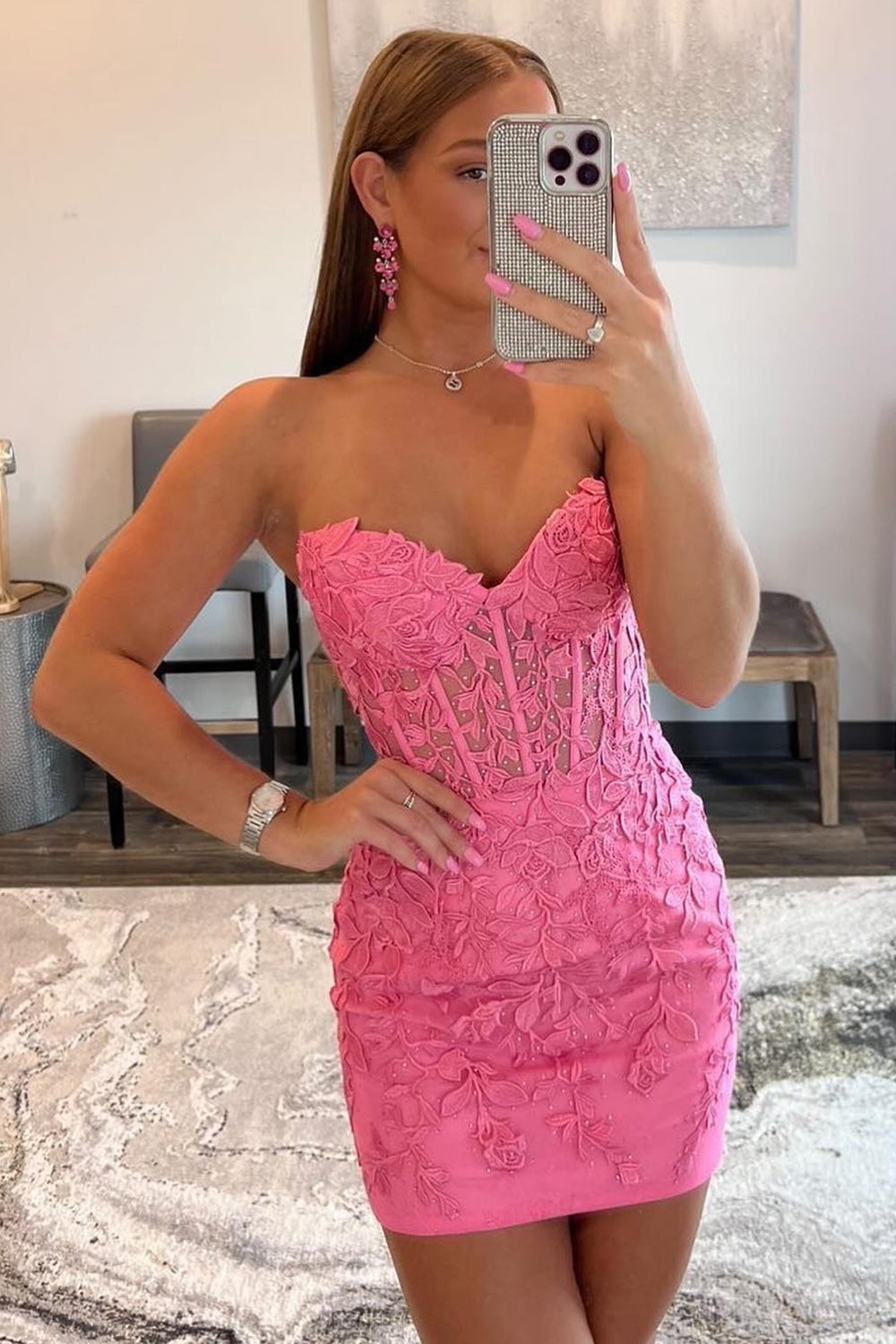 Bright pink homecoming dress best sale