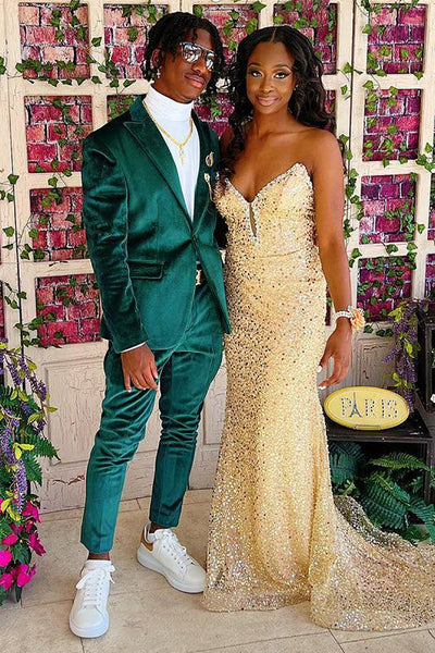 LVNES Men s Dark Green Sparkly 2 Piece Prom Suits Notched Lapel One Button Party Tuxedos Lvnes