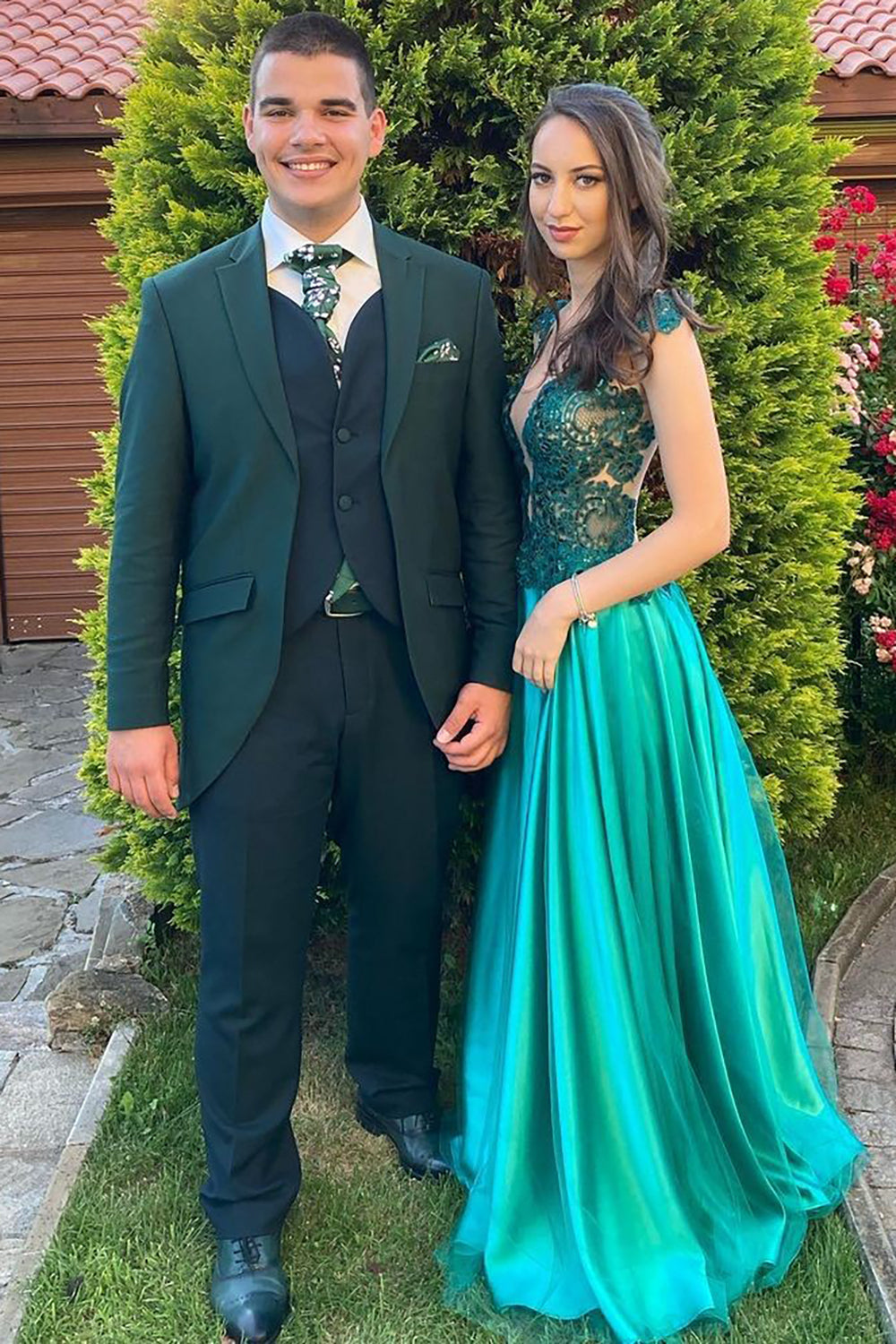 Men's Dark Green 3-Piece Notched Lapel Prom Suits